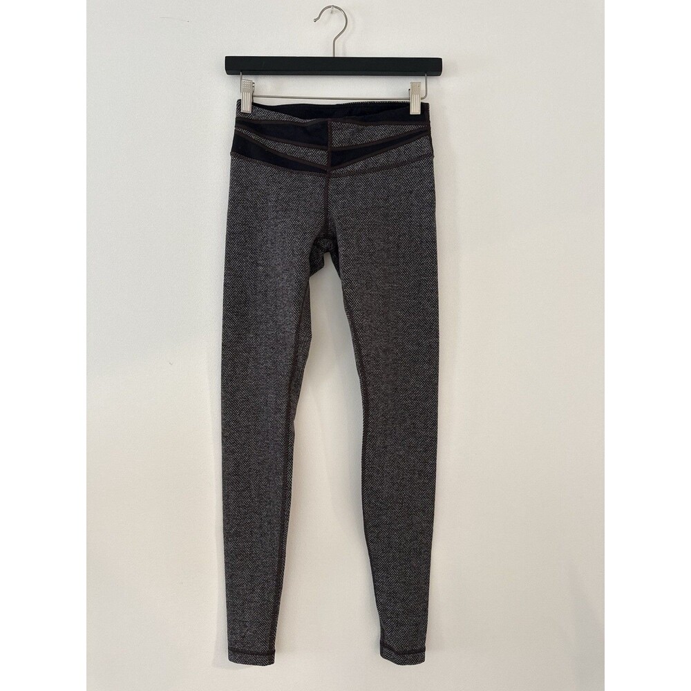 ✿ Lululemon High Rise Leggings Gray Patterned Stretch Yoga Pants Approx Size 4